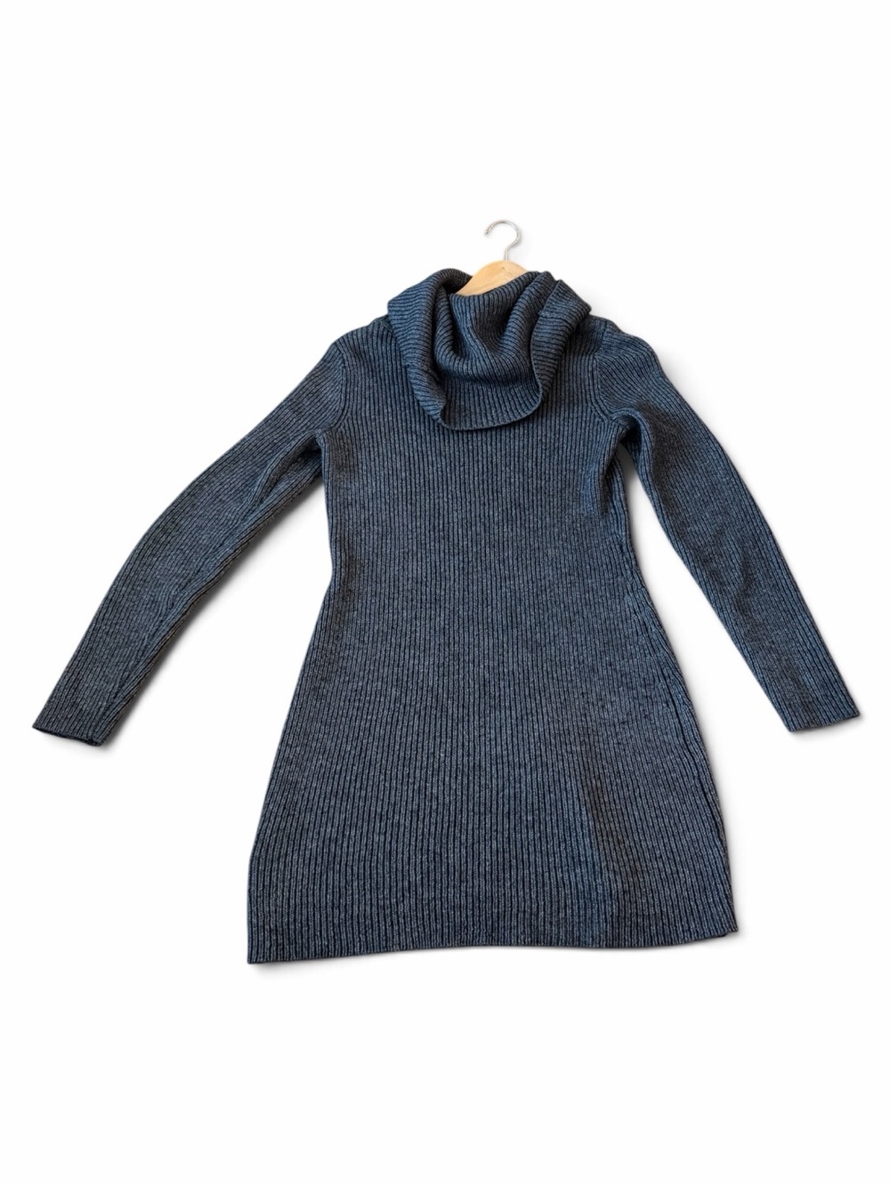 Esprit Gray Wool Angora Blend Ribbed Turtleneck Sweater Dress Large Cozy Chic